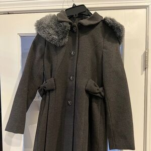Vintage Rothschild hooded bow coat with fur trim